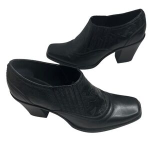 Antonio Melani Women's Black Tooled Leather Ankle Boot Bootie Size 7 Glove Fit